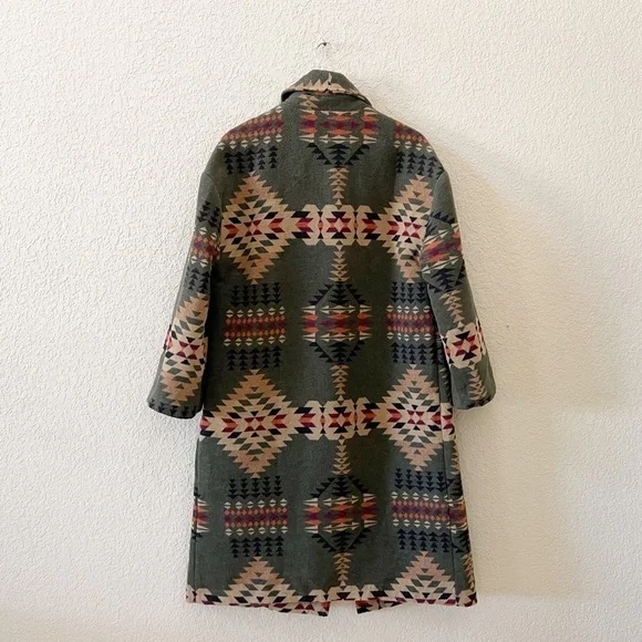 Driftwood Coat Rowan Jacket Long Aztec Western Teepee Boho Green Small - Picture 5 of 14
